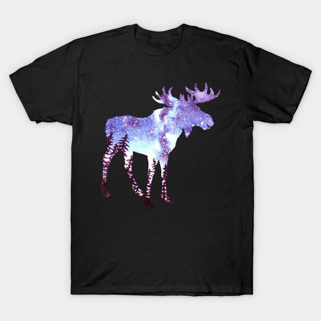 Moose Forest Night Sky T-Shirt by Mila46